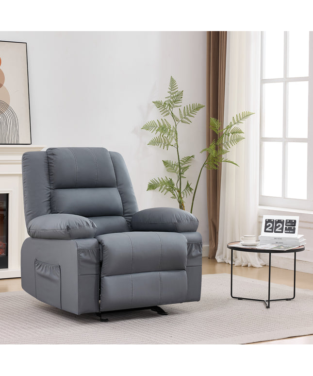 JONPONY Home Modern Comfort Reclining Chair,Elderly Single Rocker Sofa with Side Pocket for Bedroom Home Theater,Grey