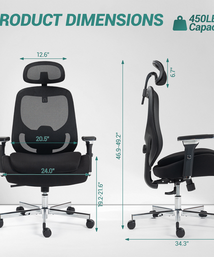 JONPONY 750 LBS Big and Tall Office Chair, Heavy Duty Executive Chair w/4D Arms, Ergonomic Computer Home Desk Chair, Swivel Mesh Chair w/2D Lumbar Support, Adjustable Headrest, Tilt Lock-Black