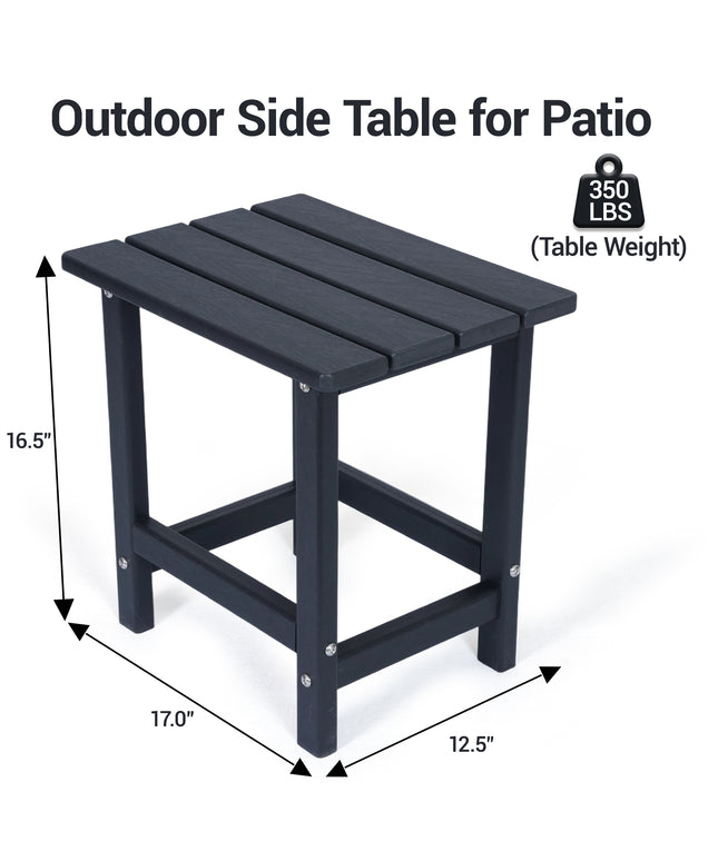 JONPONY HDPE Outdoor Side Table, Black | Waterproof Patio End Tables for Garden Poolside Balcony Deck Porch Backyard or Indoor Use, 17.5"L x 12.5"D x 16.5"H