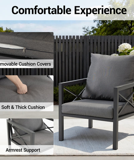 Jonpony 2-Piece All-Weather Metal Patio Furniture Set, Outdoor Bistro Armchairs with Cushions, Heavy Duty Steel Frame & Washable Cushions for Backyard Garden (Grey)