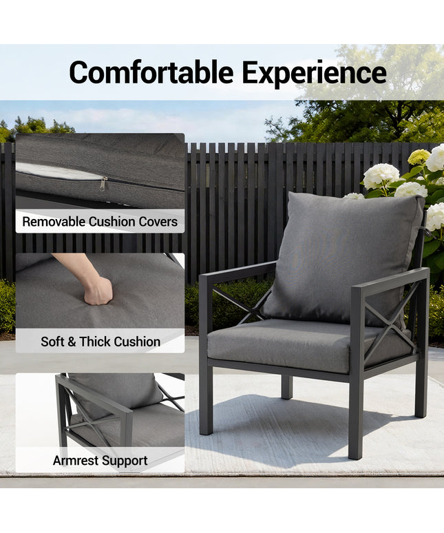 Jonpony 2-Piece All-Weather Metal Patio Furniture Set, Outdoor Bistro Armchairs with Cushions, Heavy Duty Steel Frame & Washable Cushions for Backyard Garden (Grey)