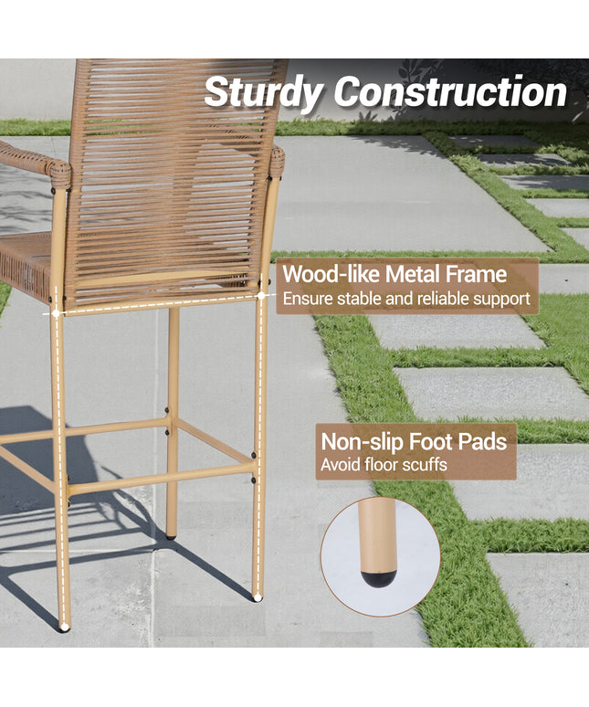 Jonpony Counter Height Bar Stool Set of 2, 30" Patio Rattan Bar Stool Chairs with Armrests, Outdoor Barstools for Porch Garden Indoor Kitchen, Yellow
