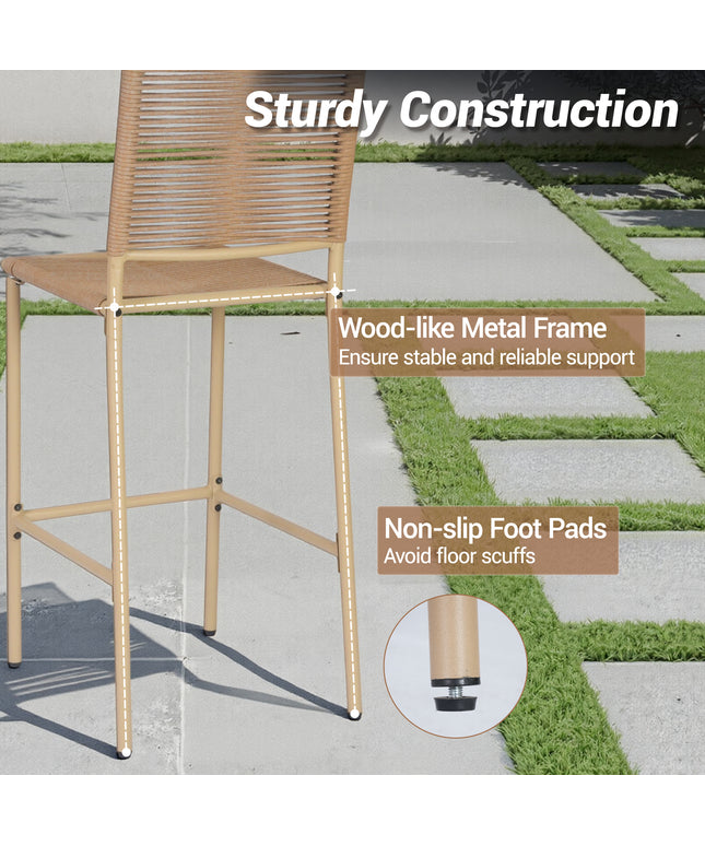 Jonpony Counter Height Bar Stool Set of 4, 30" Patio Rattan Bar Stool Chairs with Metal Frame, Outdoor Armless Barstools for Porch Garden Indoor Kitchen, Yellow