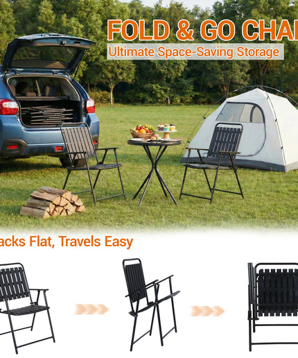 Jonpony 3 Pieces Patio Furniture Set, Bistro Table and Foldable Chairs, Waterproof Patio Furniture Folding Set, All-Weather outdoor table and chairs, Balcony Furniture for Porch, Yard, Garden, Black, Brown