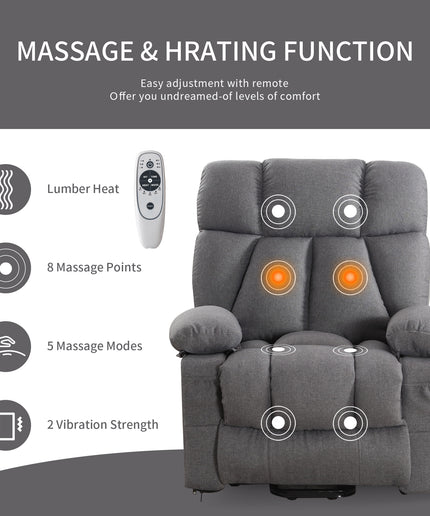JONPONY Power Lift Recliner Chair Recliners for Elderly with Heat and Massage Recliner Chair for Living Room with Infinite Position and Side Pocket,USB Charge Port,Grey