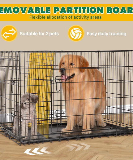 JONPONY Dog Crate, 36 Inch Medium Double Door Dog Cage with Plastic Leak-Proof Pan Tray, Folding Metal Wire Pet Kennel for Indoor, Outdoor, Travel, Black