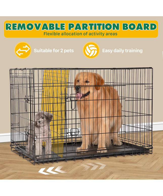 JONPONY Dog Crate, 36 Inch Medium Double Door Dog Cage with Plastic Leak-Proof Pan Tray, Folding Metal Wire Pet Kennel for Indoor, Outdoor, Travel, Black