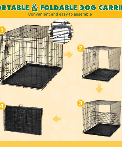 JONPONY Dog Crate, 36 Inch Medium Double Door Dog Cage with Plastic Leak-Proof Pan Tray, Folding Metal Wire Pet Kennel for Indoor, Outdoor, Travel, Black