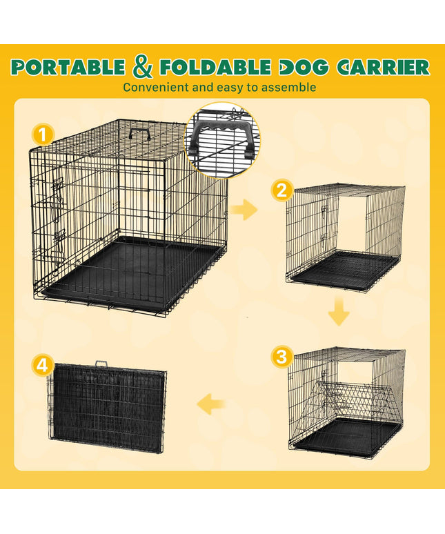 JONPONY Dog Crate, 36 Inch Medium Double Door Dog Cage with Plastic Leak-Proof Pan Tray, Folding Metal Wire Pet Kennel for Indoor, Outdoor, Travel, Black