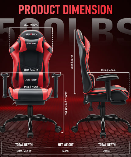 JONPONY Big and Tall 500LBS Gaming Chair, Ergonomic Design with 2D Armrests,PU Leather with Footrest and Lumbar Support, High Back Office Chair Support 8 Hours Long Sitting, Computer Chair