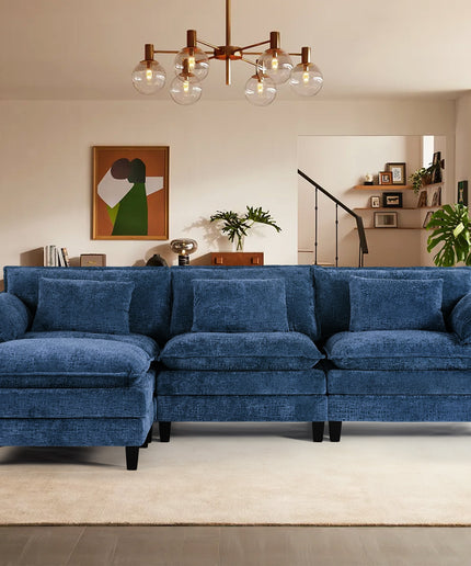 JONPONY 111" Modular Cloud Couch, L Shaped Sectional Sofa with Movable Ottoman,3 Oversized Seats Sleeper Couches for Living Room, Apartment