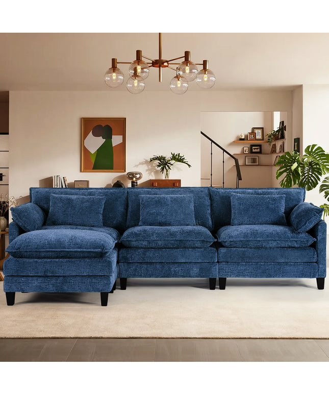 JONPONY 111" Modular Cloud Couch, L Shaped Sectional Sofa with Movable Ottoman,3 Oversized Seats Sleeper Couches for Living Room, Apartment