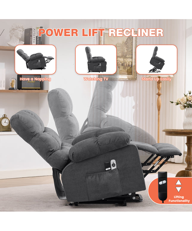 JONPONY Power Lift Recliner Chair Recliners for Elderly with Heat and Massage Recliner Chair for Living Room with Infinite Position and Side Pocket,USB Charge Port,Gray