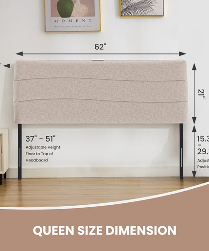 JONPONY Tufted Upholstered Headboard Queen Size, Solid Wood Head Board with Durable Metal Legs, Adjustable Height Bed headboard from 37” to 58” Fabric Headboard in Modern Button Design, Black