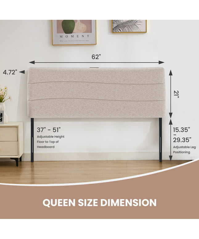 JONPONY Tufted Upholstered Headboard Queen Size, Solid Wood Head Board with Durable Metal Legs, Adjustable Height Bed headboard from 37” to 58” Fabric Headboard in Modern Button Design, Black