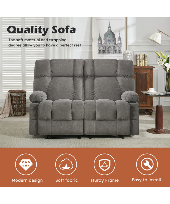 JONPONY Reclining Loveseat with Cup Holders for Living Room 2 Seat Manual Loveseat Recliner with Side Pocket,Grey