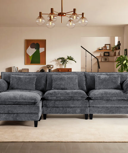 JONPONY 111" Modular Cloud Couch, L Shaped Sectional Sofa with Movable Ottoman,3 Oversized Seats Sleeper Couches for Living Room, Apartment