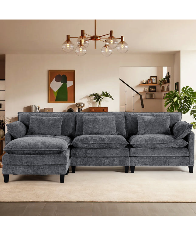 JONPONY 111" Modular Cloud Couch, L Shaped Sectional Sofa with Movable Ottoman,3 Oversized Seats Sleeper Couches for Living Room, Apartment