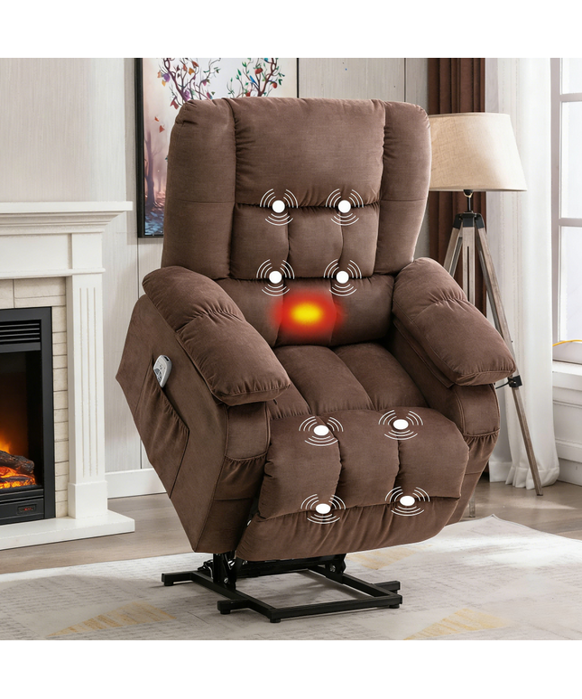 JONPONY Power Lift Recliner Chair for Elderly with Heat and Massage, Lay Flat Assist Recliner with Side Pocket for Living Room，Grey