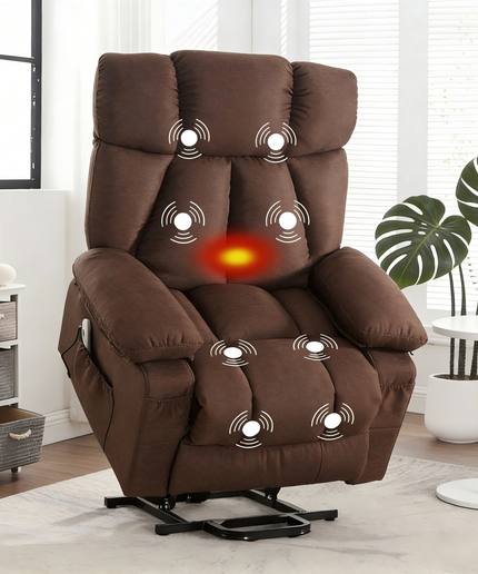 JONPONY Power Lift Recliner Chair with Heat and Massage, Lay Flat Assist Recliner with Side Pocket, USB Charge Port for Living Room，Grey
