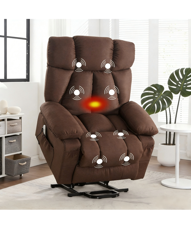 JONPONY Power Lift Recliner Chair with Heat and Massage, Lay Flat Assist Recliner with Side Pocket, USB Charge Port for Living Room，Grey