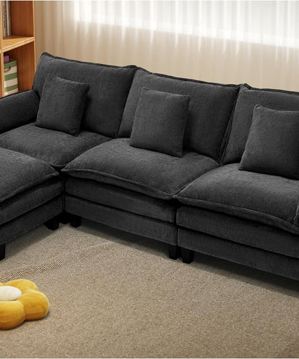 Jonpony Modular Sectional Sofa, Comfy Cloud Couch with Movable Ottoman, Deep Seat Couches for Living Room, Bedroom and Apartment, 106" U Shaped Modern Sofa with Pillows, Beige