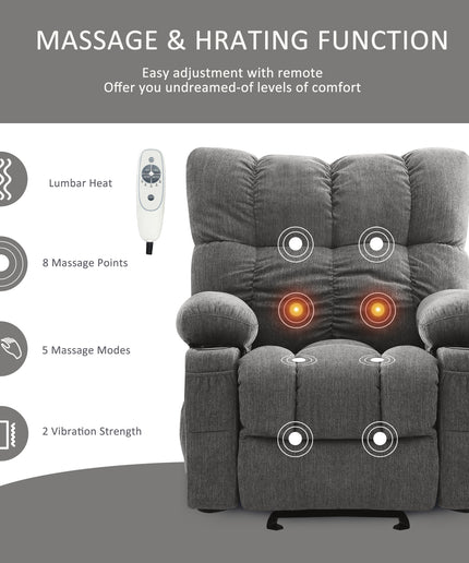 JONPONY Recliner Chair, Swivel Rocker Recliner Chair for Adults, Upholstered Manual Recliner with Side Pockets,Elderly Single Rocker Sofa with Cup Holders for Bedroom Home Theater,Grey