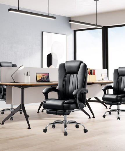 JONPONY Big and Tall Office Chair 500LBS Executive Office Chair Massage and Footrest Ergonomic Computer Desk Chair Reclining High Back Leather Office Chair Lumbar Back Support Swivel Rolling,Black