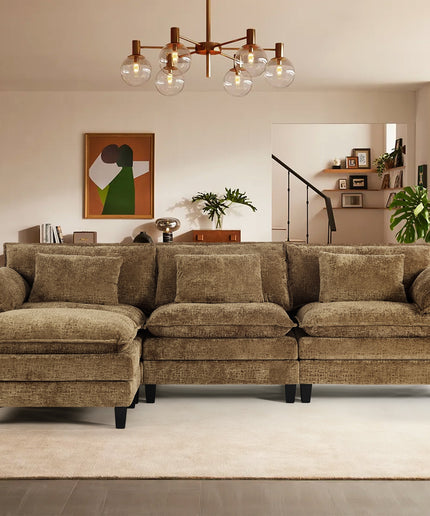 JONPONY 111" Modular Cloud Couch, L Shaped Sectional Sofa with Movable Ottoman,3 Oversized Seats Sleeper Couches for Living Room, Apartment