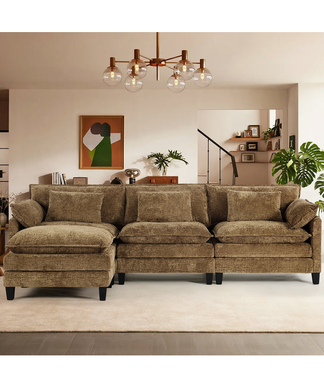 JONPONY 111" Modular Cloud Couch, L Shaped Sectional Sofa with Movable Ottoman,3 Oversized Seats Sleeper Couches for Living Room, Apartment