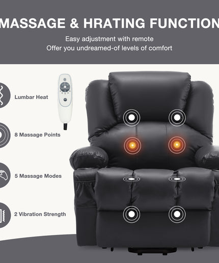 JONPONY Power Lift Recliner Chair Recliners for Elderly with Heat and Massage Recliner Chair for Living Room with Infinite Position and Side Pocket,USB Charge Port,Black