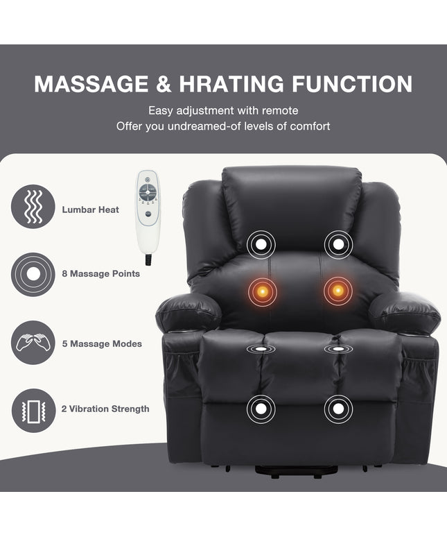 JONPONY Power Lift Recliner Chair Recliners for Elderly with Heat and Massage Recliner Chair for Living Room with Infinite Position and Side Pocket,USB Charge Port,Black