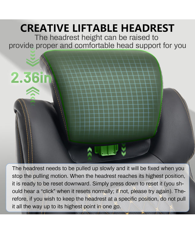 JONPONY Big and Tall Office Chair 500lbs, PU Leather High Back Desk Chair with 5D Flip Arms, Adjustable Headrest & Lumbar Airbag Support, Thick Spring Cushion, Armrests & Wheels, Black