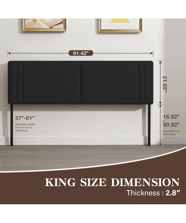 JONPONY Upholstered Full Headboard,Solid Wood Head Board with Linen Fabric,Adjustable Height Headboard from 37" to 51",Bed Frame Adapters,Headboard Only