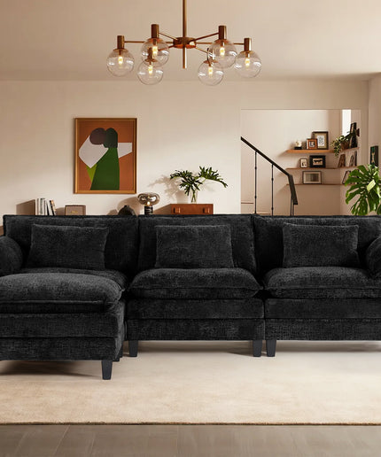 JONPONY 111" Modular Cloud Couch, L Shaped Sectional Sofa with Movable Ottoman,3 Oversized Seats Sleeper Couches for Living Room, Apartment