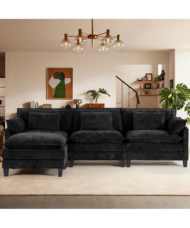 JONPONY 111" Modular Cloud Couch, L Shaped Sectional Sofa with Movable Ottoman,3 Oversized Seats Sleeper Couches for Living Room, Apartment
