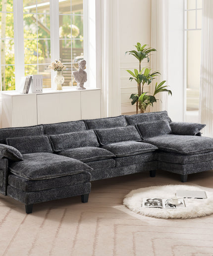 JONPONY 109" Modular Sectional Sofa,Boucle Couch Set,U-Shaped Sleeper Sofa for Living Room,Grey