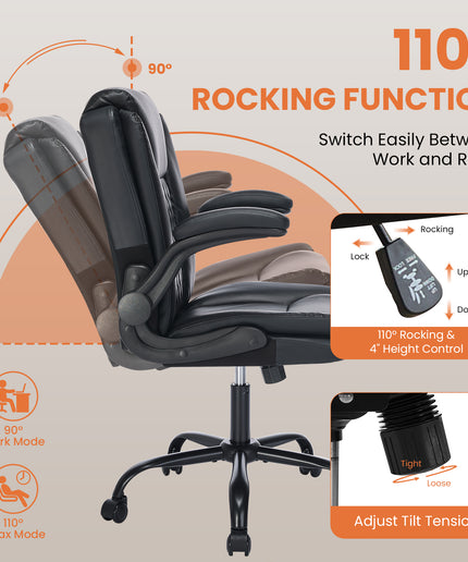 JONPONY Wide Ergonomic Office Chair – 300lbs, High Back Leather, Adjustable Lumbar & Comfortable Desk Chair