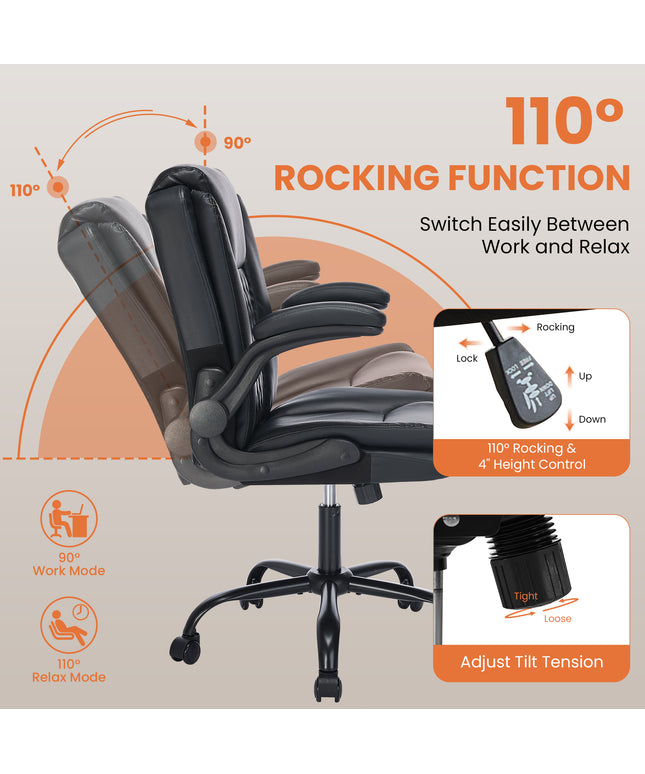JONPONY Wide Ergonomic Office Chair – 300lbs, High Back Leather, Adjustable Lumbar & Comfortable Desk Chair