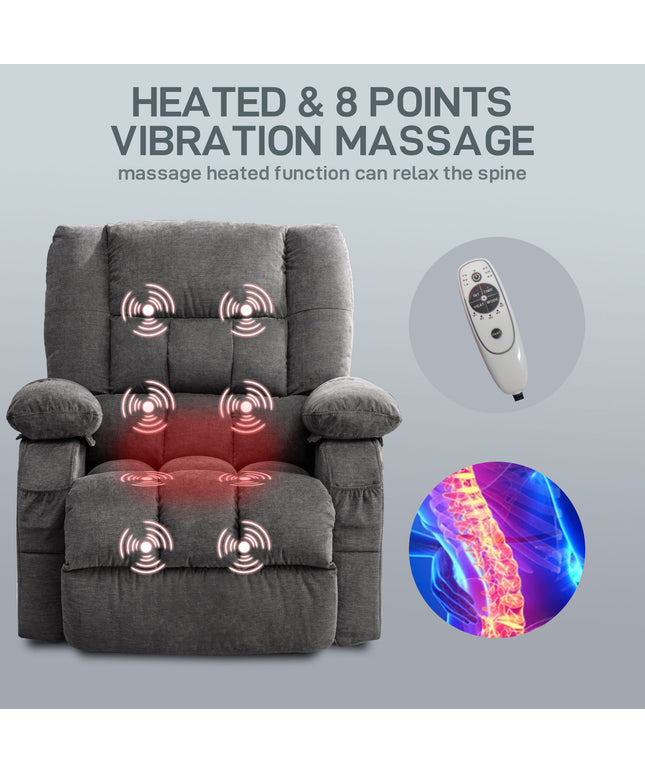 JONPONY Power Lift Recliner Chair for Elderly with Heat and Massage, Lay Flat Assist Recliner with Side Pocket for Living Room，Grey