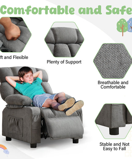JONPONY Kids Recliner Chair,Push Back Toddler Recliner with Cup Holders & Side Pockets,Adjustable Footrest & Headrest Kids Sofa for Boys Girls 3+ Age Group, Grey