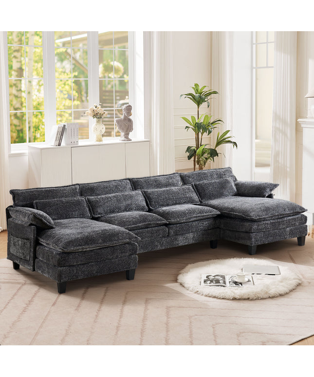 JONPONY 109" Modular Sectional Sofa,Boucle Couch Set,U-Shaped Sleeper Sofa for Living Room,Grey