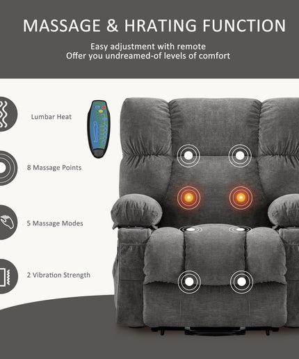 JONPONY Power Lift Recliner Chair Recliners for Elderly with Heat and Massage Recliner Chair for Living Room with Infinite Position and Side Pocket,USB Charge Port,Grey