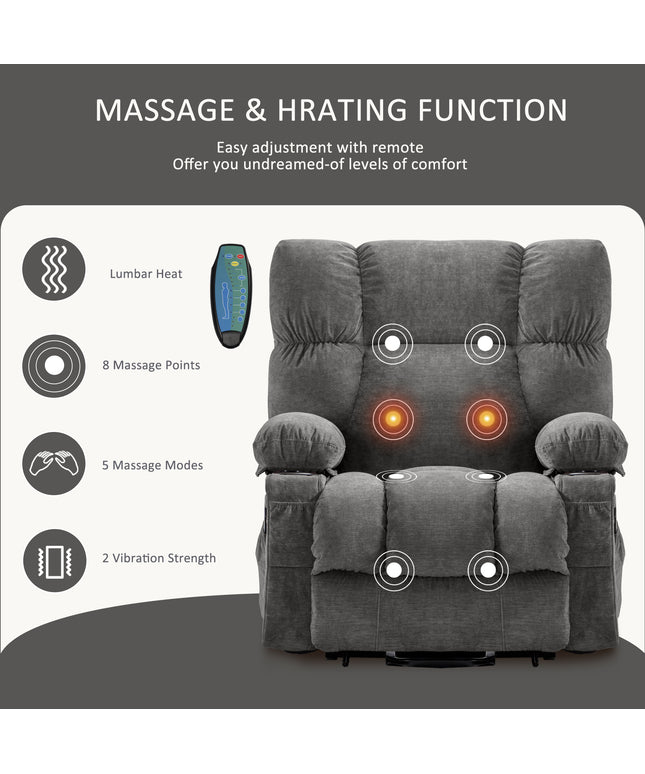 JONPONY Power Lift Recliner Chair Recliners for Elderly with Heat and Massage Recliner Chair for Living Room with Infinite Position and Side Pocket,USB Charge Port,Grey