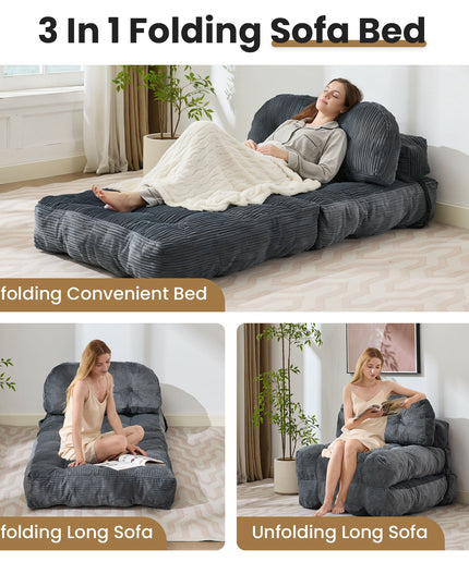 JONPONY Folding Sofa Bed, Convertible Sleeper Chair Couch with Pillow, Foldable Mattress Futon with Back Support, Portable Sleeper Chair Bed Comfort Floor Sofa for Living Room Bedroom, Single, Grey