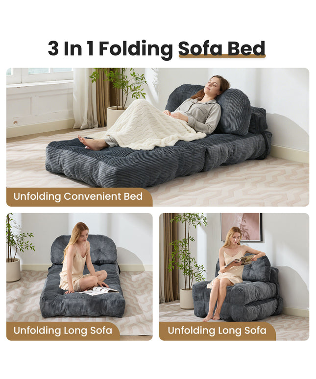 JONPONY Folding Sofa Bed, Convertible Sleeper Chair Couch with Pillow, Foldable Mattress Futon with Back Support, Portable Sleeper Chair Bed Comfort Floor Sofa for Living Room Bedroom, Single, Grey