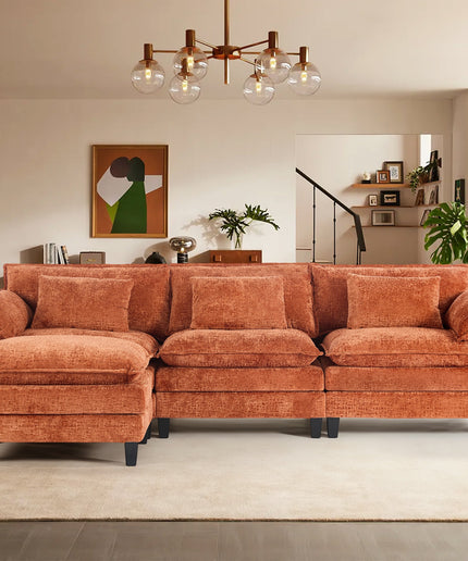JONPONY 111" Modular Cloud Couch, L Shaped Sectional Sofa with Movable Ottoman,3 Oversized Seats Sleeper Couches for Living Room, Apartment