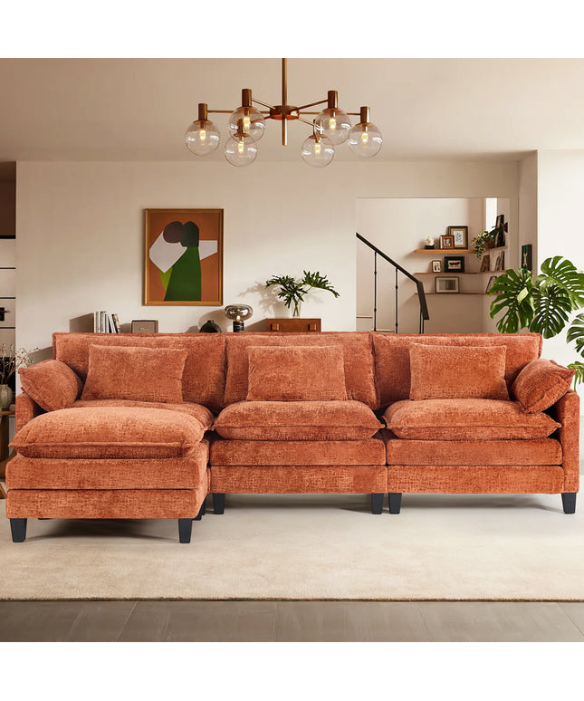 JONPONY 111" Modular Cloud Couch, L Shaped Sectional Sofa with Movable Ottoman,3 Oversized Seats Sleeper Couches for Living Room, Apartment