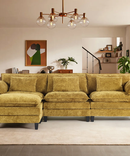 JONPONY 111" Modular Cloud Couch, L Shaped Sectional Sofa with Movable Ottoman,3 Oversized Seats Sleeper Couches for Living Room, Apartment