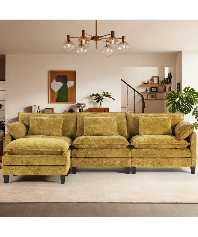 JONPONY 111" Modular Cloud Couch, L Shaped Sectional Sofa with Movable Ottoman,3 Oversized Seats Sleeper Couches for Living Room, Apartment